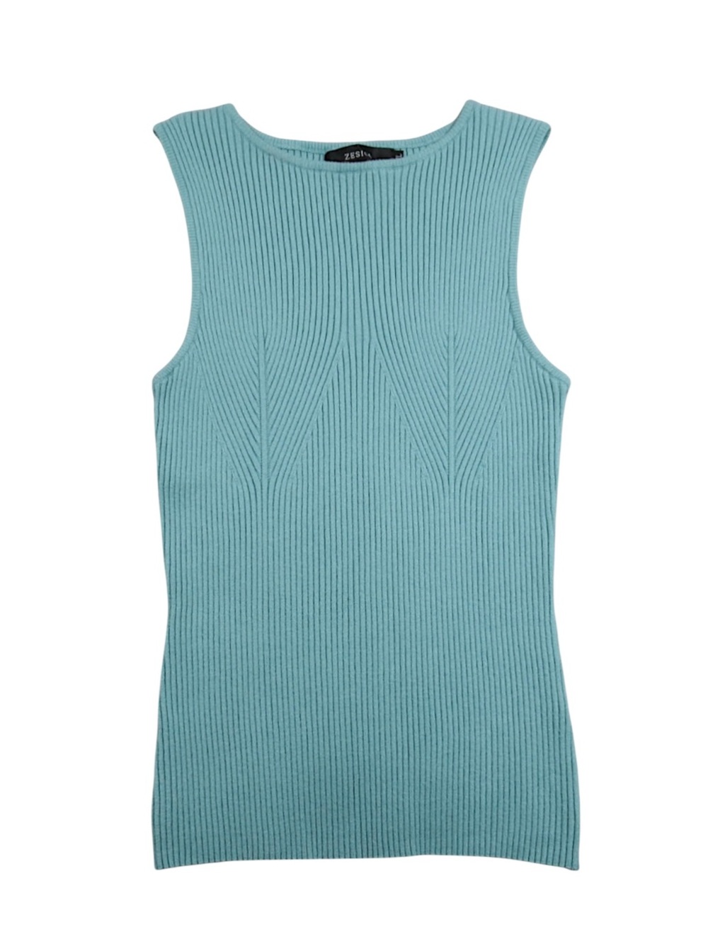 Zesica Sleeveless Ribbed Tank Top in Light Teal Blue Size Large